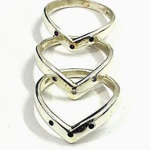 Beautifull Natural Round Colourfull Small Zircon Fox Ring in 92.5 Sterling Silver (Set of 3 Rings)| Allien Ring