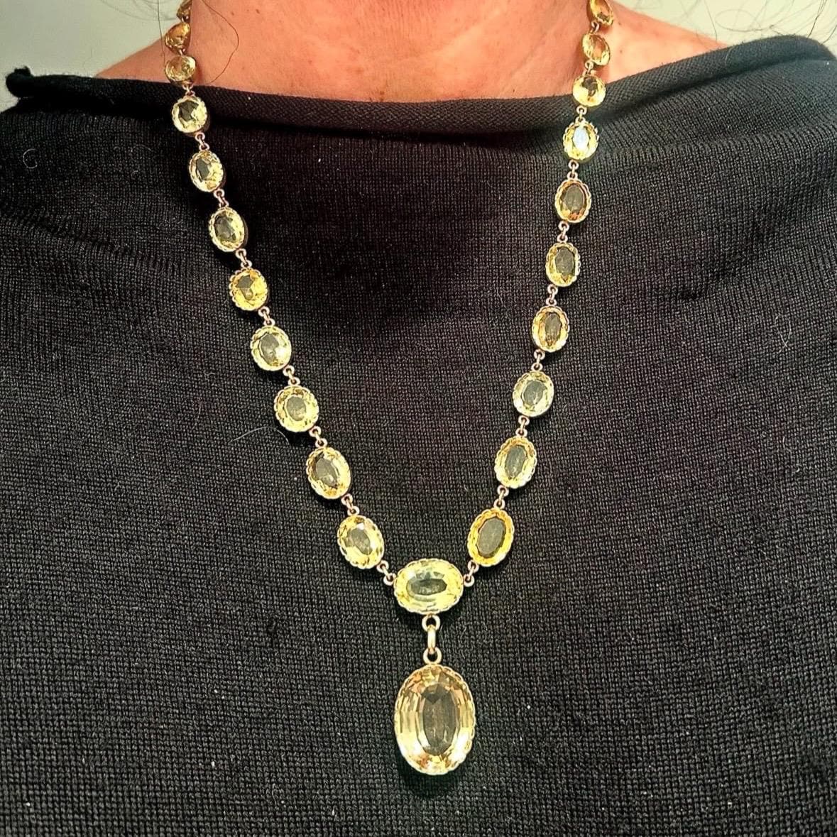 Solid Collates Vintage Necklace of Citrine AAA Quality Oval Cut With Solid 8 Prongs ...
