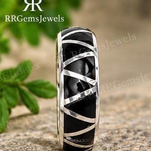 Natural Black Onyx Triangular Pattern Inlay Signet Ring|| Unisex Inlay Ring in 925 Sterling Silver All Sizes|| Colourful Inlay Boho Ring