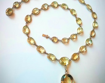 Vintage ketting van citrien AAA-kwaliteit ovaal geslepen met massief 8 stekels in 925 verguld sterlingzilver|| Edwardiaanse kettingset