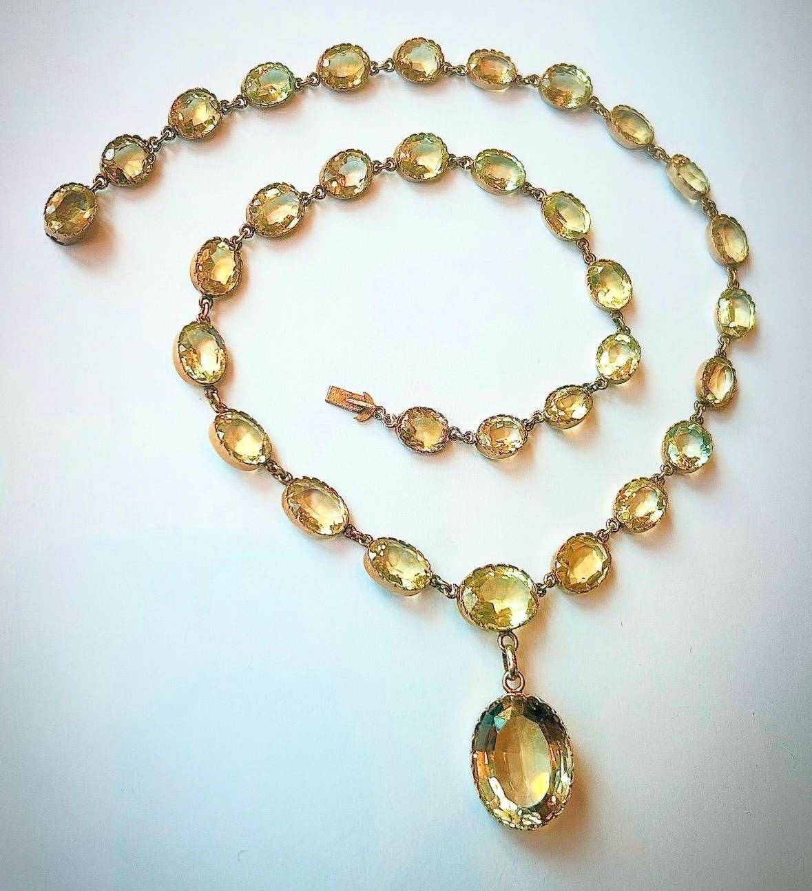 Solid Collates Vintage Necklace of Citrine AAA Quality Oval Cut With Solid 8 Prongs ...
