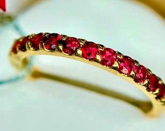 Natural Ruby Band Ring: Gold Plated Sterling Silver