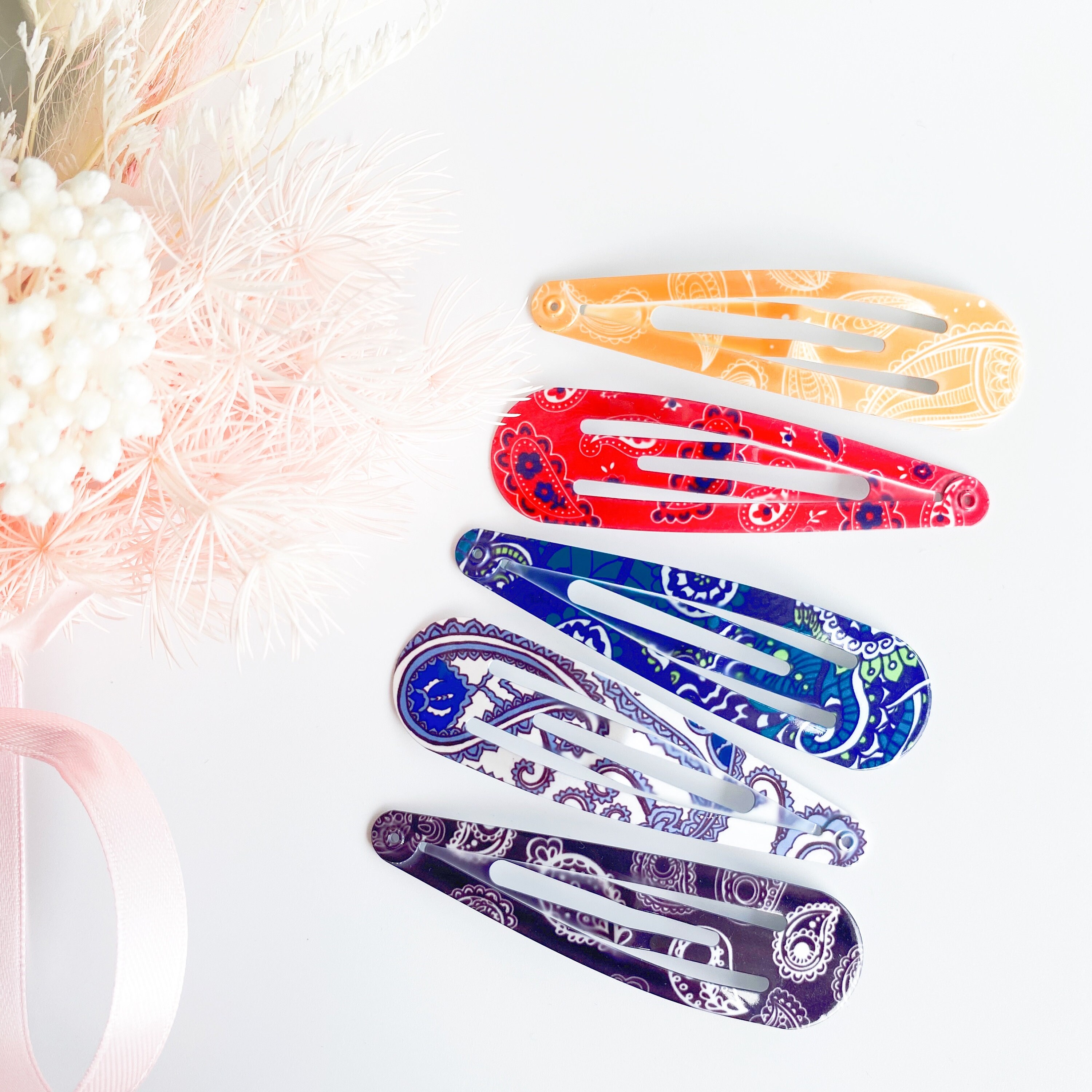 花型クリップ 5個セット 花柄スナップクリップ：XLグロッシーヘアクリップ（5個セット） - Etsy