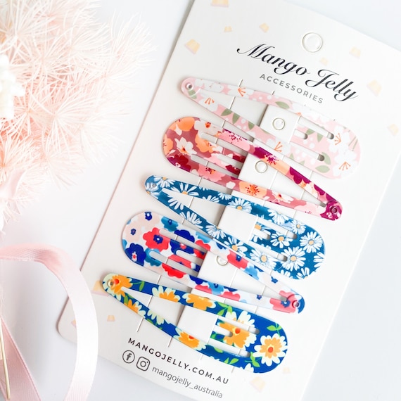 花柄スナップクリップ：XLグロッシーヘアクリップ（5個セット） - Etsy