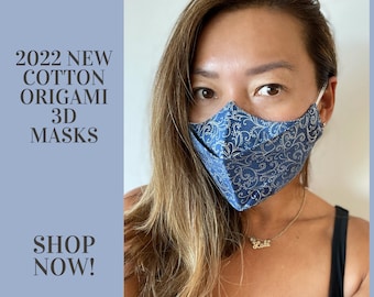 2022 Face Mask, Cotton Face Mask Washable, Anti Fog Mask, Cotton Face covering, Reusable Face Mask Australia, 3D Origami Mask