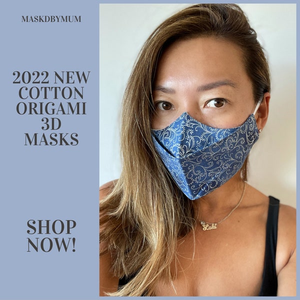 2022 Face Mask, Cotton Face Mask Washable, Anti Fog Mask, Cotton Face covering, Reusable Face Mask Australia, 3D Origami Mask