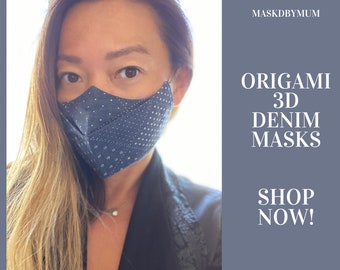 DENIM ORIGAMI 3D Mask, Reusable Face Mask, Cotton Face Mask Australia, Face Mask Washable, Anti Fog Mask, Cotton Face covering