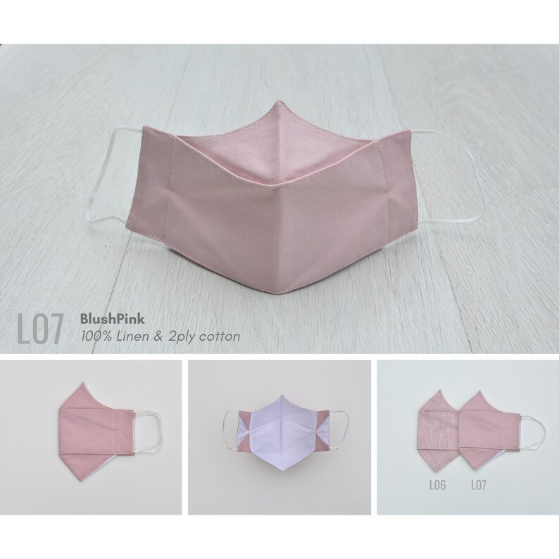 Linen Face Mask Washable, Reusable Face Mask, Cotton Face Mask, Origami 3D Mask Australia, Linen Face Covering 3 Layer, Anti Fog Mask L07 BlushPink