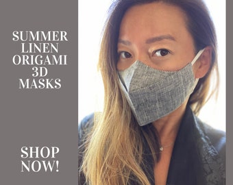 Linen Face Mask Washable, Reusable Face Mask, Cotton Face Mask, Origami 3D Mask Australia, Linen Face Covering 3 Layer, Anti Fog Mask