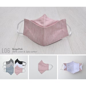 Linen Face Mask Washable, Reusable Face Mask, Cotton Face Mask, Origami 3D Mask Australia, Linen Face Covering 3 Layer, Anti Fog Mask L06 BeigePink