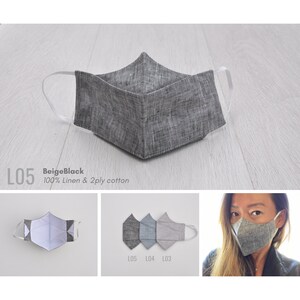 Linen Face Mask Washable, Reusable Face Mask, Cotton Face Mask, Origami 3D Mask Australia, Linen Face Covering 3 Layer, Anti Fog Mask L05 BeigeBlack