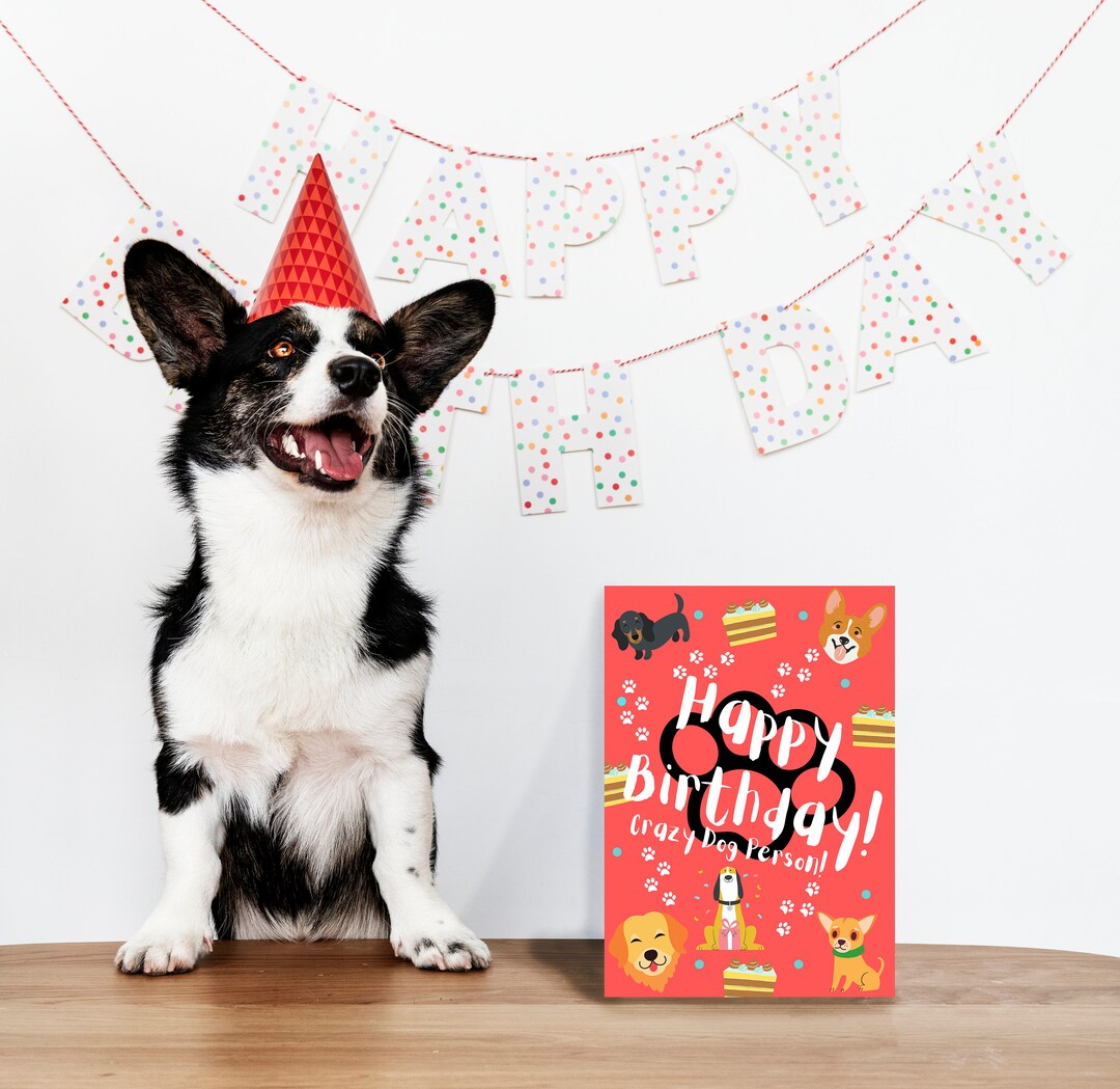 Happy Birthday Crazy Dog Person Greetings Card - Etsy