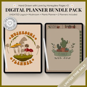 Digital Planner Undated Bundle Pack | Mushroom Planner & Plant Planner Bundle for iPad Goodnotes | Daily Weekly Monthly | Digital Stickers