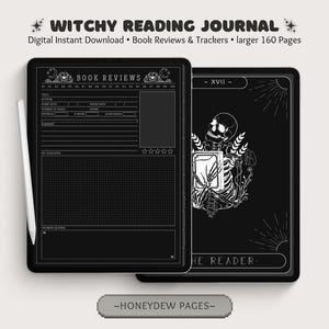 Witchy Reading Journal / Digital Witchy Reading Journal 2.0 / iPad Goodnotes Digital Book Journal / Recensioni e tracker di lettura / Modalità scura