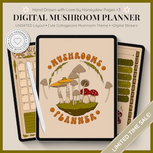 Digital Mushroom Planner | iPad Planner for Goodnotes | UNDATED | Daily Weekly & Monthly Planner | Hand Drawn | Mon Start | Digital Stickers