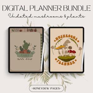 Digital Planner Undated Bundle Pack | Mushroom Planner & Plant Planner Bundle for iPad Goodnotes | Daily Weekly Monthly | Handmade Art Gift
