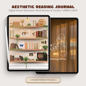 Digital Reading Journal: Interactive Bookshelf, 360 Book Reviews (PDF)(Goodnotes Reading Journal)