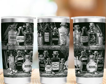 Witch's Brew 20oz & 30oz Tumbler wrap laser SVG Files, Witch Apothecary Potions Halloween Tumbler laser Rotary Engraved SVG and PNG Files.