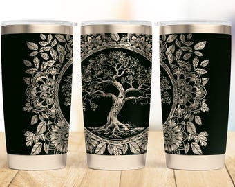 Tree of Life 20oz & 30oz Tumbler wrap laser SVG Files, Tree Mandala Tumbler laser Rotary engraved files Craft Project.