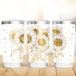 Arquivo SVG para embrulho de copo de girassol de 20 oz e 30 oz, copo sem costura, copo de flores, arquivos gravados a laser rotativos, projeto de artesanato.
