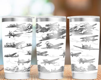 Airplane 20oz & 30oz Tumbler wrap laser SVG Files, History Airplane Laser engraving Quencher Tumbler laser rotary SVG and PNG Files.