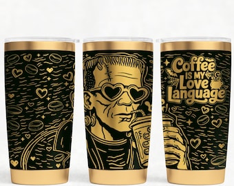 Coffee is my Love 20oz & 30oz Tumbler wrap laser SVG Files, Halloween Seamless Tumbler laser Rotary Engraved SVG and PNG Files.