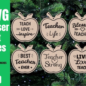 Teacher SVG Christmas Ornament, Teacher Apple SVG, Glowforg SVG files for Laser cut, Digital File instant download.