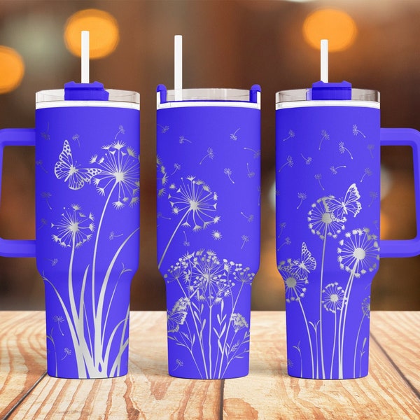 Dandelions 40 oz Tumbler wrap laser SVG File Seamless Tumbler Design, full flowers Tumbler wrap laser engraved files Craft Project.