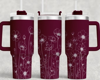 Wildflower 40 oz Tumbler wrap laser SVG File Seamless Tumbler, Gifts for mom full Tumbler wrap laser engraved files For Laser Rotary.