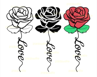 Love Floral Rose svg files for cricut designs, Silhouette Digital File Download.