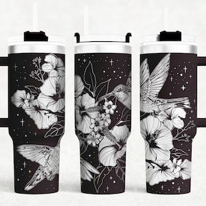 Hummingbird 40oz Tumbler wrap laser SVG File Seamless Tumbler, Bird and Flowers laser engraved Rotary files Craft Project.
