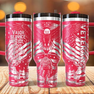 Veteran Eagle 40oz Tumbler Wrap Laser, Patriotic Military USA Laser engraving Quencher Tumbler laser rotary SVG and PNG Files.