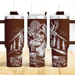 Archivos SVG láser para envolver vasos de caza de ciervos de 40 oz, archivos grabados láser rotatorios para vasos sin costuras de ciervos, proyecto de manualidades.