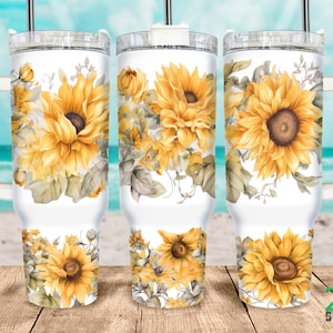 Sunflower 40oz Quencher Tumbler Wrap - 40 oz Flower Seamless Tumbler Sublimation PNG File Designs para 40oz Tumblers