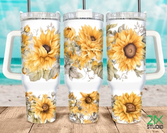 Adesivo para Copo Térmico de 1,2 L (40 oz) com Estampa de Girassol - Arquivo PNG para Sublimação com Estampa Floral para Copos Térmicos de 1,2 L (40 oz)