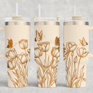 Tulp bloem 40 oz beker wrap laser SVG-bestand naadloos ontwerp, tulp laser-bestand gegraveerd voor laser roterende Tumbler Craft Project.