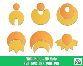 Moon Earrings SVG, Geometric earring, leather earring SVG, Three part template No.8 SVG files for Cricut, Digital File instant download.