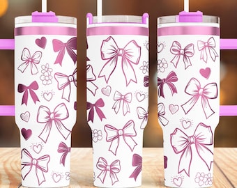 Coquette bows 40oz Tumbler Wrap Laser SVG Files, Laser engraving Ribbon bow Tumbler laser Rotary files Craft Project.