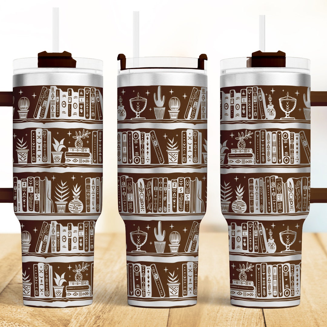 Bookshelf 40 Oz Tumbler Wrap Laser SVG File Seamless Tumbler, Library ...
