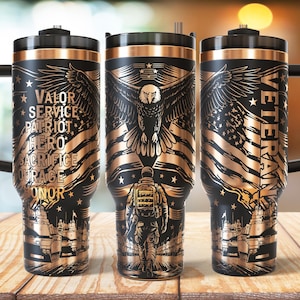 Veteran Eagle 40oz Tumbler Wrap Laser, Patriotic Military USA Laser engraving Quencher Tumbler laser rotary SVG and PNG Files.