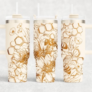 Bee Floral 40oz Tumbler Wrap Laser SVG Files, Bee Seamless Tumbler laser Rotary Engraved files Craft Project.