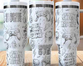 Gamer 40oz Tumbler Wrap Laser SVG Files, Gamer Gaming Seamless Tumbler laser Rotary Engraved files Craft Project.
