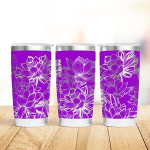 File SVG laser per incisioni su bicchieri da 20 e 30 oz con fiori di loto, file laser rotativi per incisioni su bicchieri con fiori, progetto artigianale.