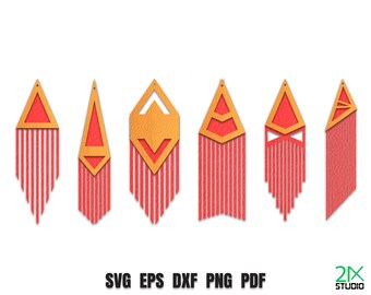 Oorbel svg bundel, franje svg, gestapelde oorbel, lange franje oorbel, veren oorbel Svg-bestanden voor Cricut, digitaal bestand nr. 7.