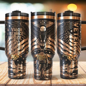 Veteran Eagle 40oz Tumbler Wrap Laser, Patriotic Military USA Laser engraving Quencher Tumbler laser rotary SVG and PNG Files.