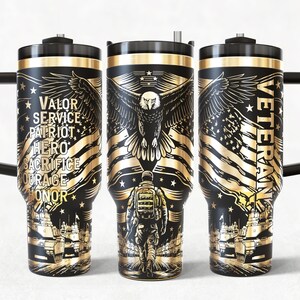 Veteran Eagle 40oz Tumbler Wrap Laser, Patriotic Military USA Laser engraving Quencher Tumbler laser rotary SVG and PNG Files.