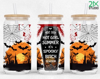 Horror Spooky Bitch Season 16oz Libbey Glasburk med sublimering Halloween Libby SEAMLESS Glasburkdesign PNG-filer