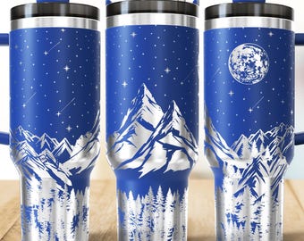 Mountains at night 40 oz Tumbler wrap laser SVG File Seamless Tumbler, full Tumbler wrap laser engraved files For Laser Rotary.