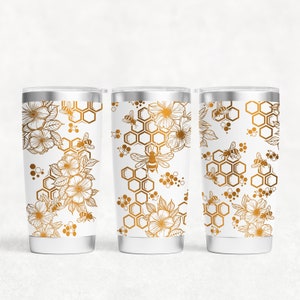 Honingbij 20 oz en 30 oz beker wrap laser SVG-bestand naadloze beker, beker beker laser roterende gegraveerde bestanden Craft Project.