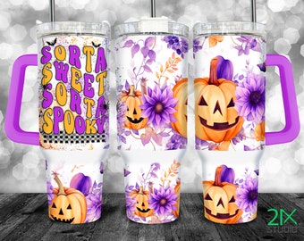 Beker van 40 oz, spookachtig, zoet, beker van 40 oz met handvat, Halloween-pompoensublimatie digitaal bestand, png PNGEgg